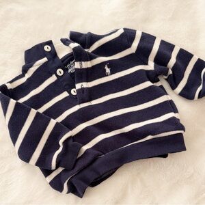 Ralph Lauren baby navy blue and white stripe cotton polo collared sweater 6 mos